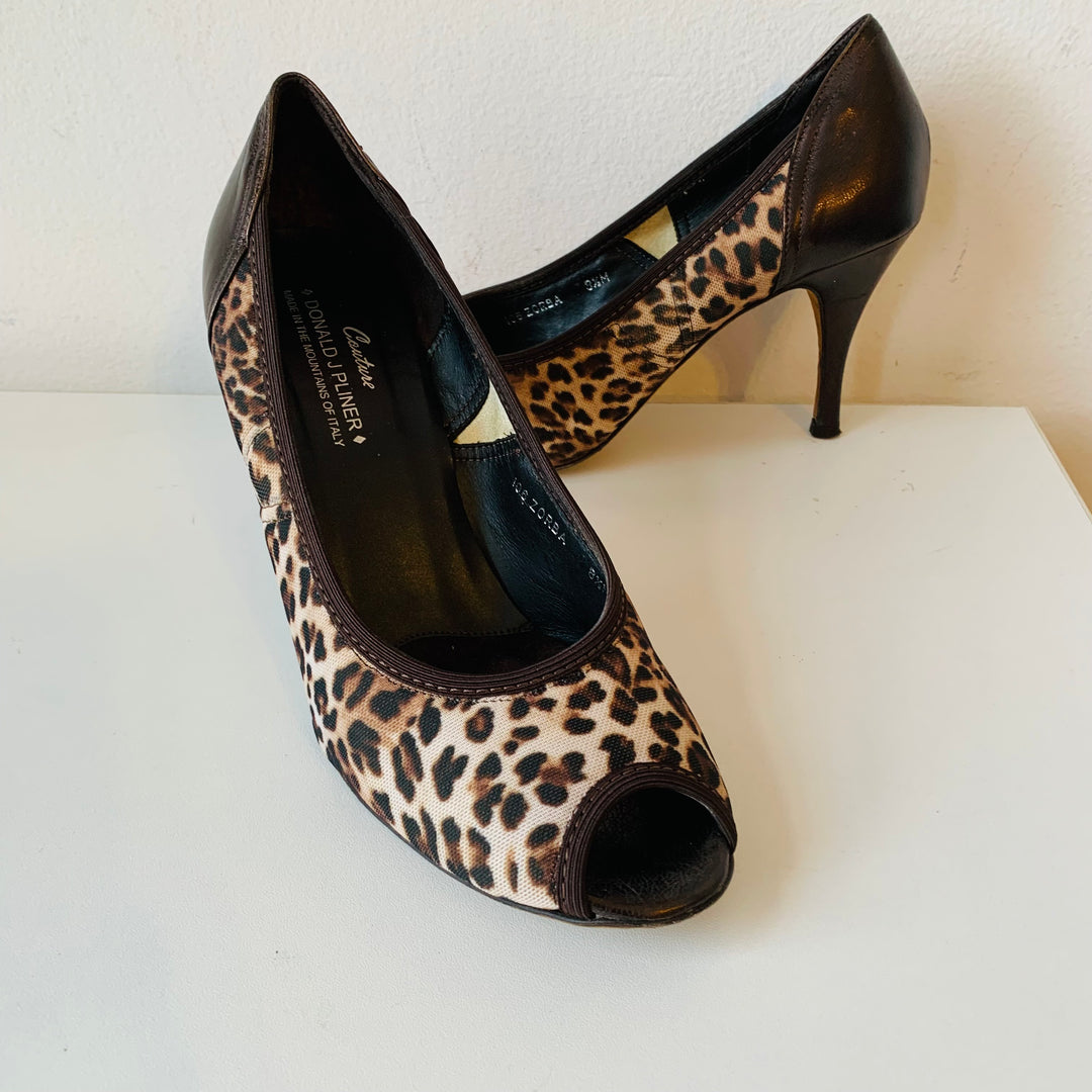 Donald Pliner Couture Peep Toe Cheetah Pumps In Brown Size 8.5