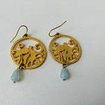 Anthropologie Dove Bird Circle Drop Earrings in Gold Tone