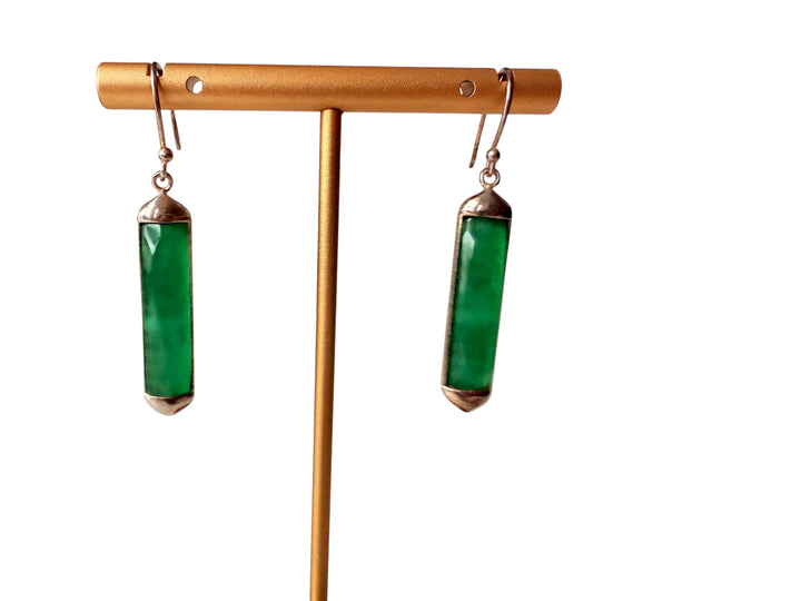 Sterling Silver Green Stone Drop Pierced Earrings