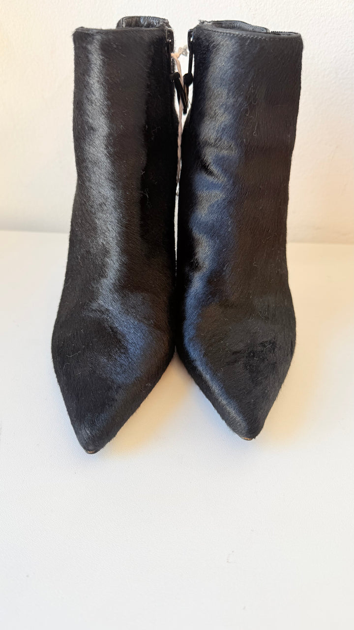 Stuart Weitzman Black Calf Pony Hair Pointed Toe Stiletto Boots Size 8 M Women’s