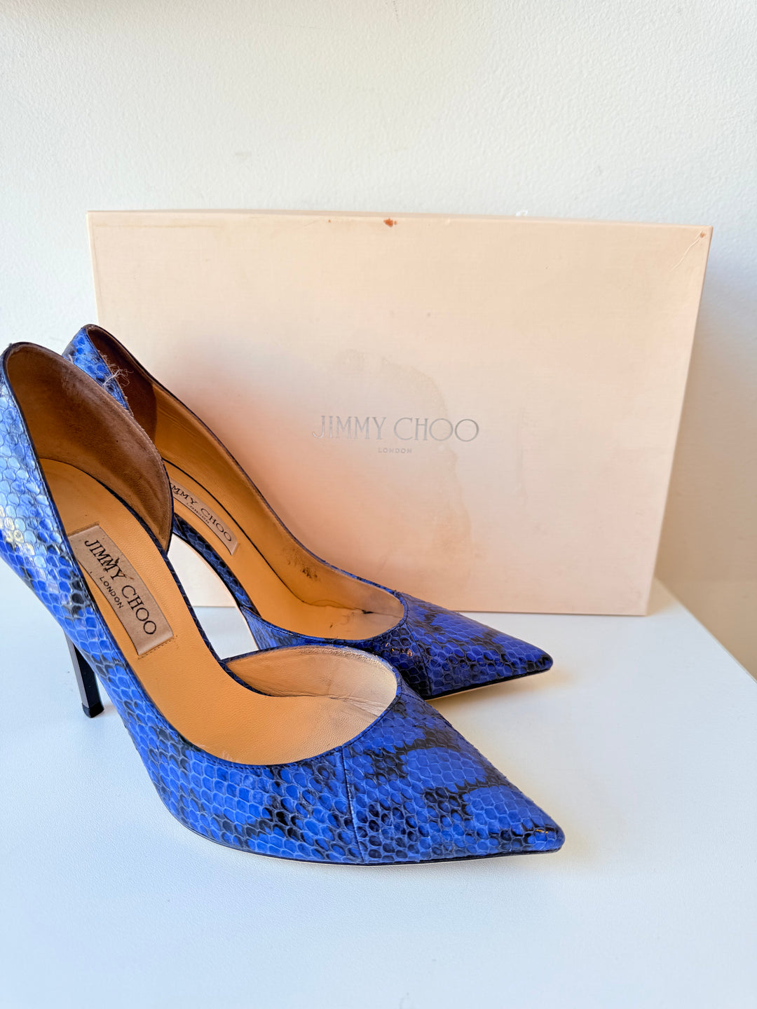 Jimmy Choo Anouk Blue Snakeskin d’Orsay Pumps Size 41 Authentic
