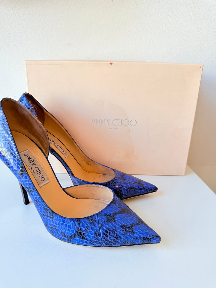 Jimmy Choo Anouk Blue Snakeskin d’Orsay Pumps Size 41 Authentic