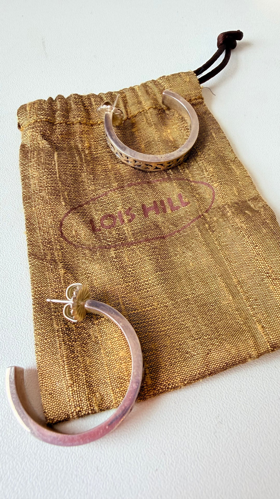 Lois Hill Vintage Sterling 925 Cut Out Oxidized Scrollwork Hoop Earrings