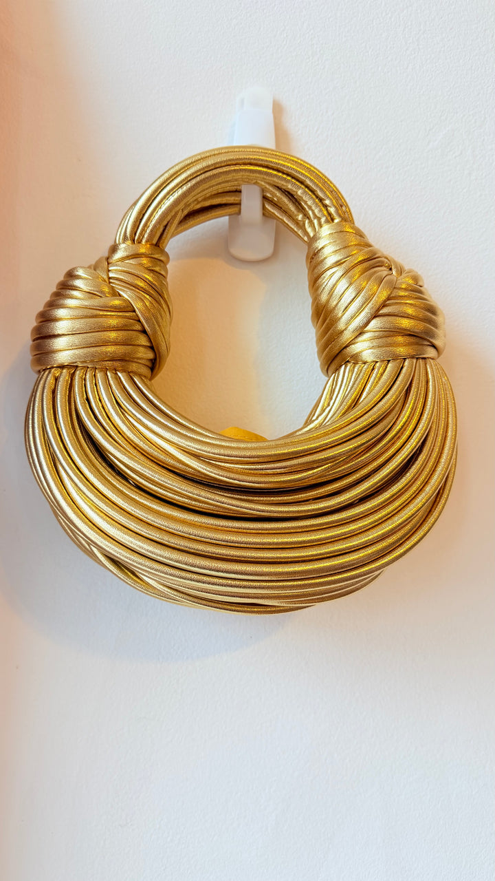 Amanda Vegan Gold Mettalic Knotted Detail Noodle Rope Design Handbag
