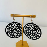 Ornate Butterfly Pierced Circle Earrings in Black