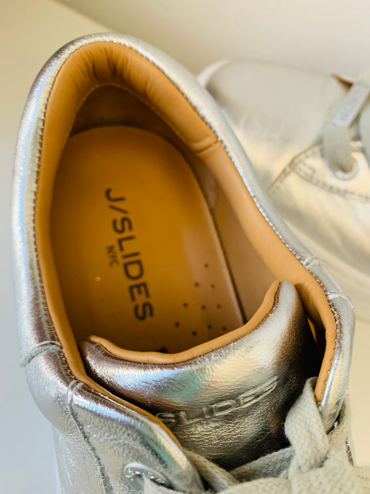 J/Slides Amanda silver Leather Sneakers Size 8.5