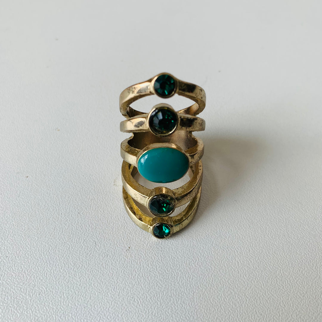 Green and Gold-tone Statement Ring