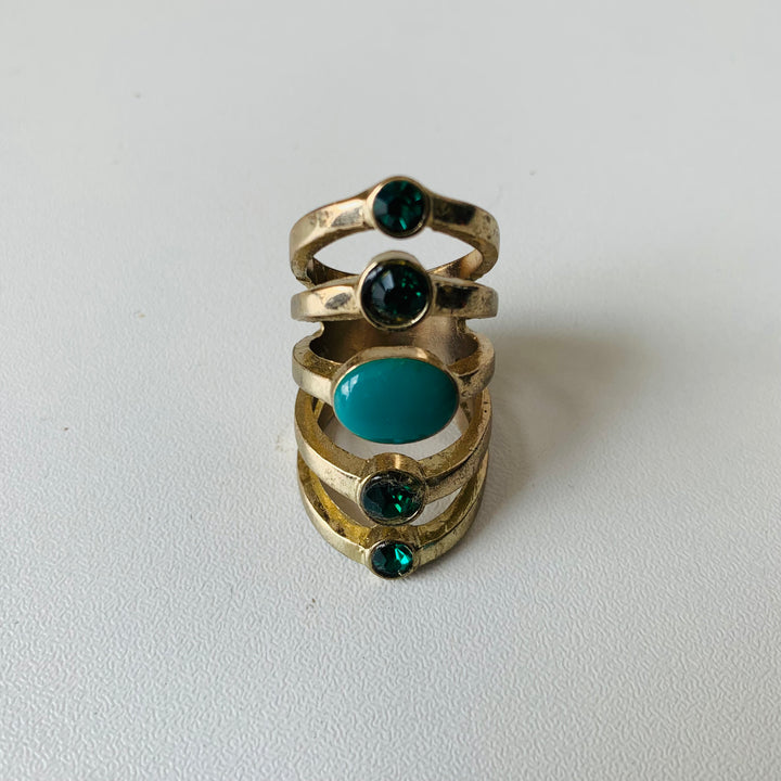 Green and Gold-tone Statement Ring