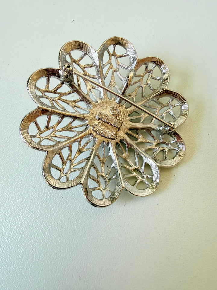 Caroline Emmons Vintage Silvertone Flower & Pearl Brooch