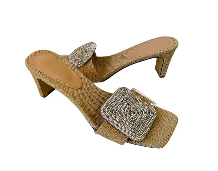 Turkish Women’s Beige Khesh Heeled Sandals Size 10 New