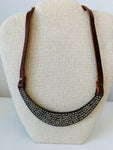 Rebel Design Leather and Stone/Crystal Bib Necklace