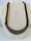 Rebel Design Leather and Stone/Crystal Bib Necklace