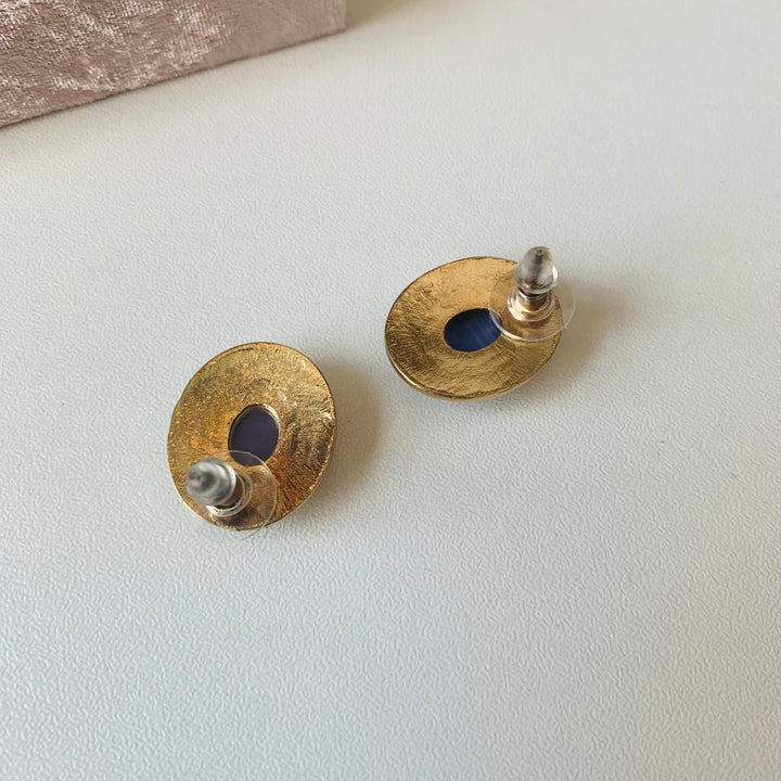 Blue And Pearl Gold Tone Pierced Earrings