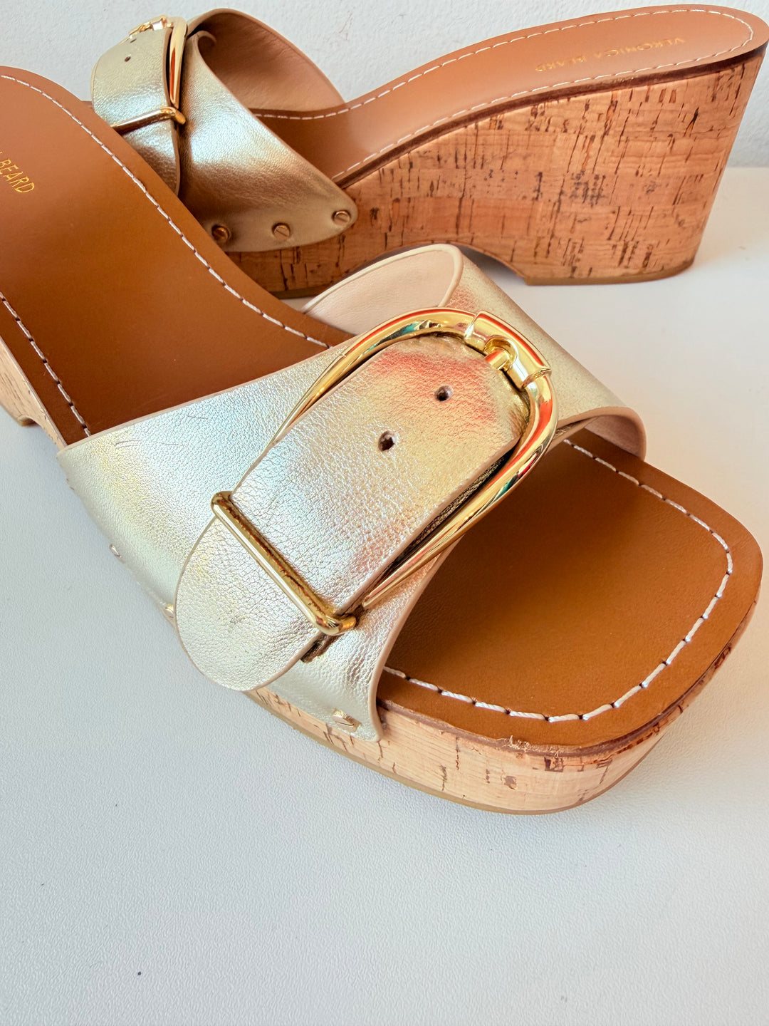 Veronica Beard Gold Mettalic Dallas Platform Slides Size 10