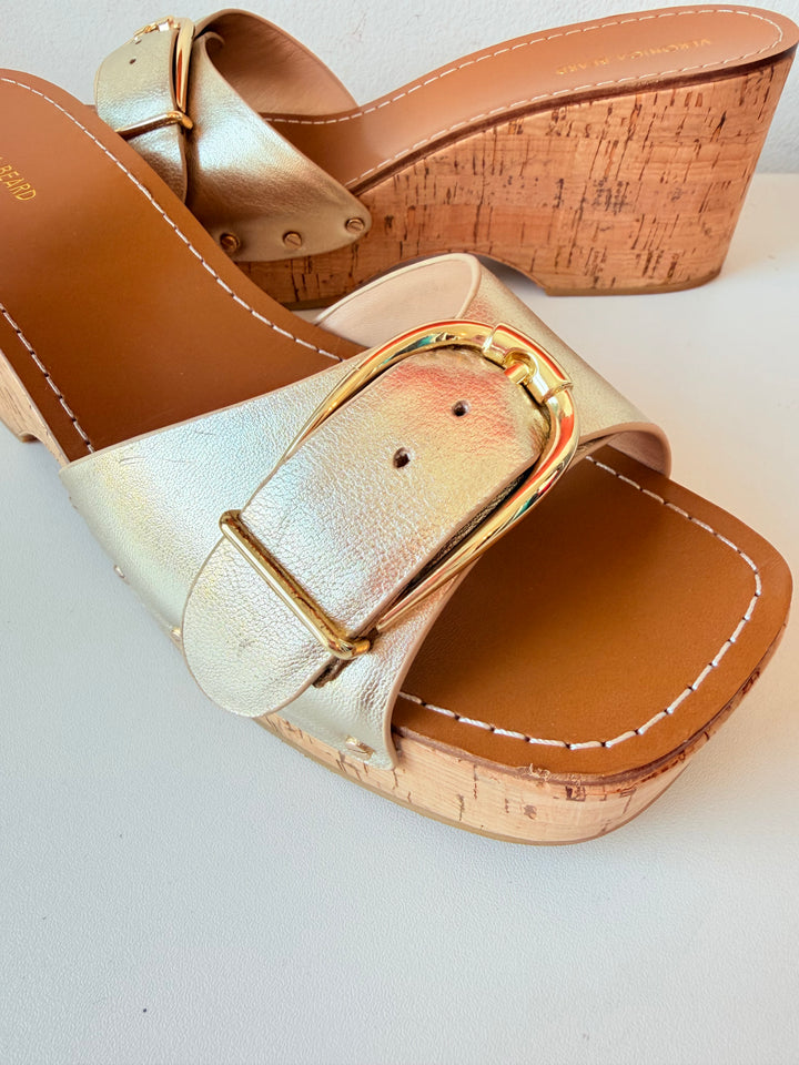 Veronica Beard Gold Mettalic Dallas Platform Slides Size 10