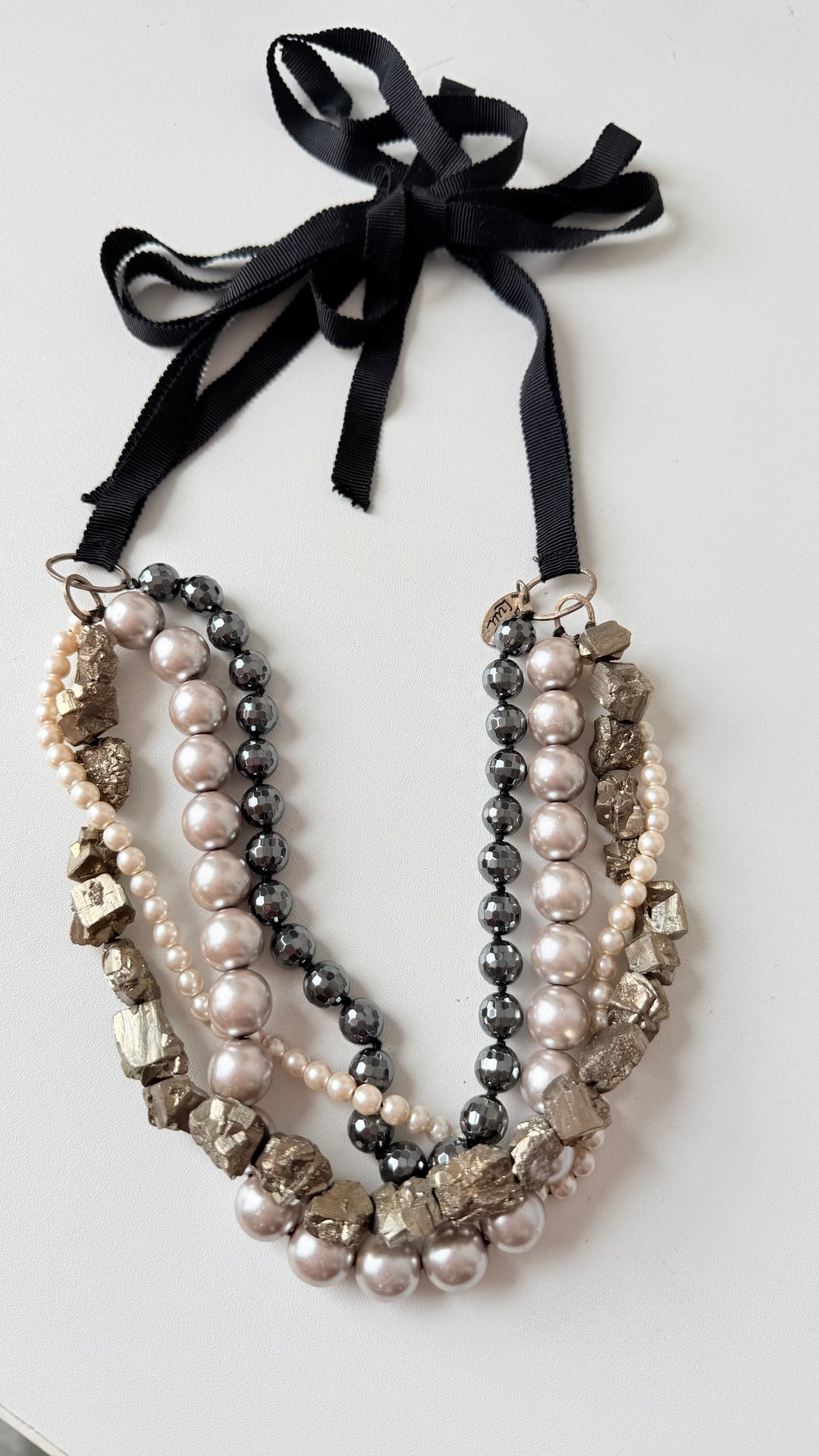 Chan Luu Mixed Media Multistrand Statement Necklace Grey/Black/Pearl