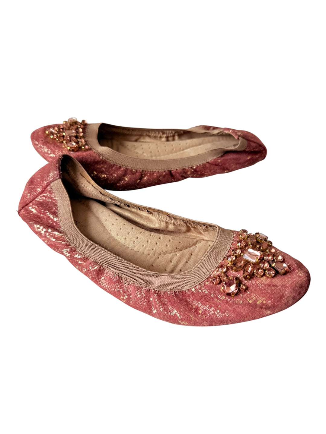 White Mountain Carella Rhinestone Embellised Ballet Flats In Mauve & Gold Size 10