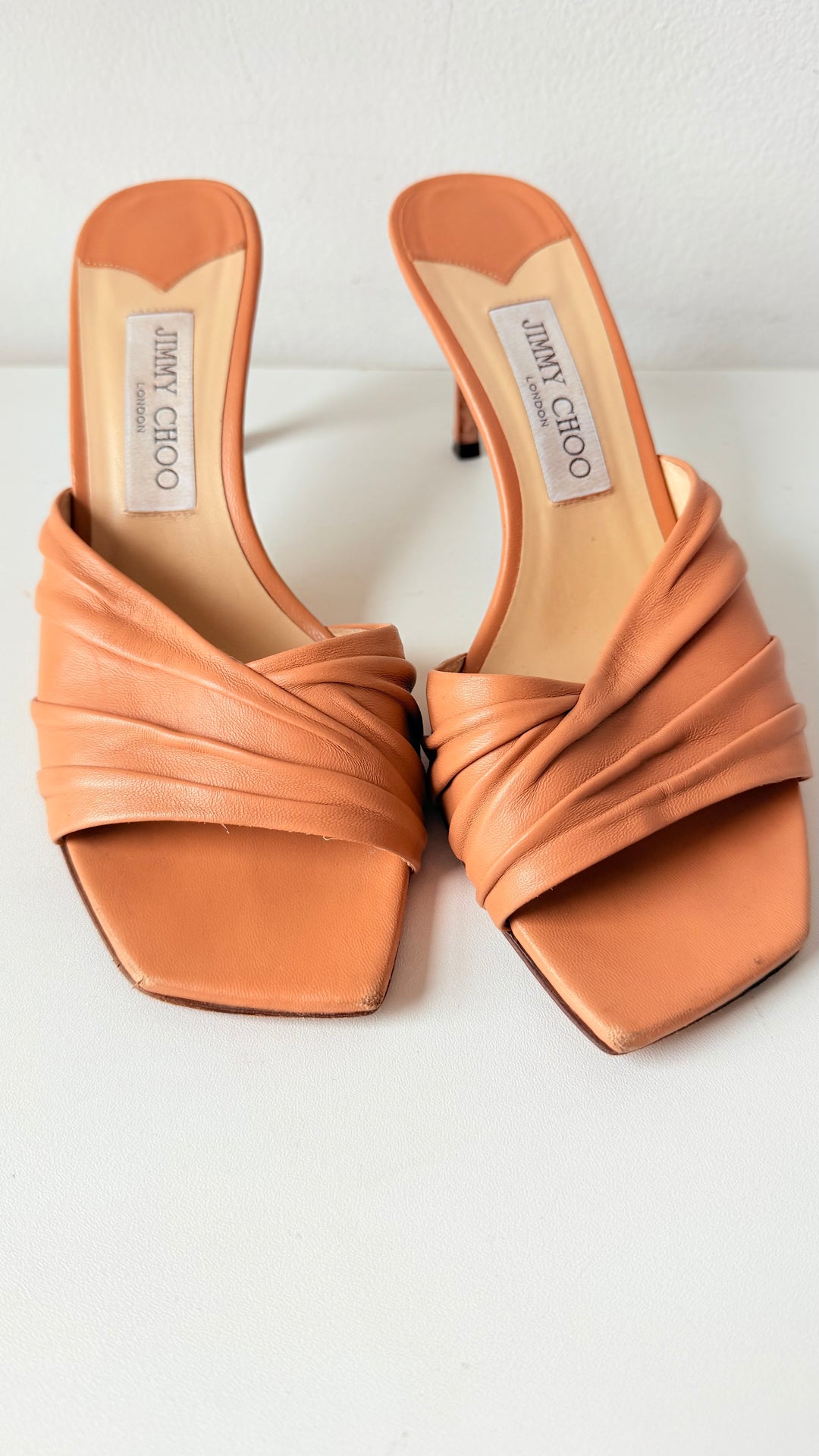 Jimmy Choo Basil 75 In Carmel  Leather Mules Size 38