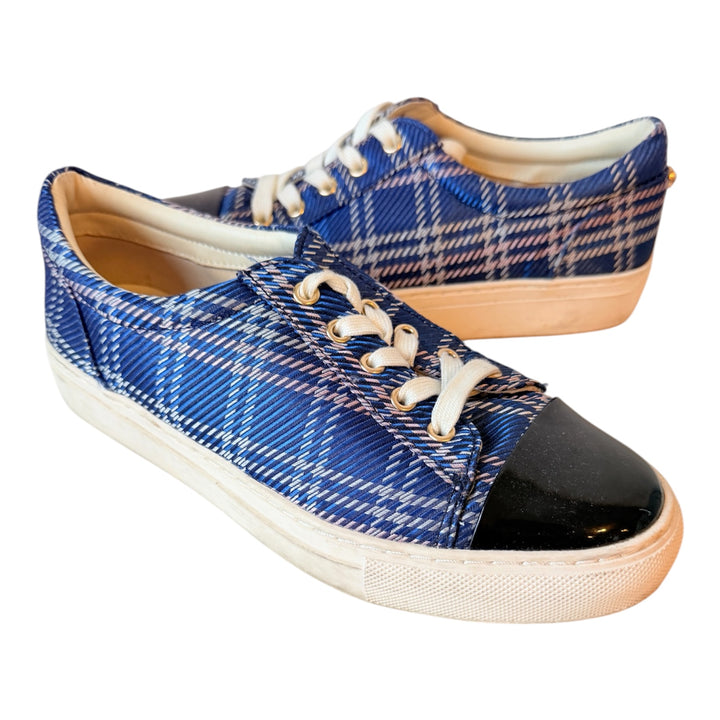 1901 Blue Plaid & Black Patent Sneakers Size 6.5