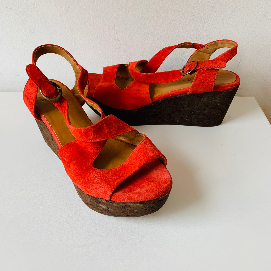 Coclico Red Suede Sandals Size 38.5 Vintage