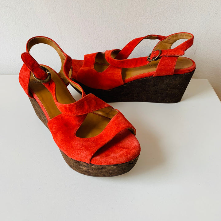 Coclico Red Suede Sandals Size 38.5 Vintage