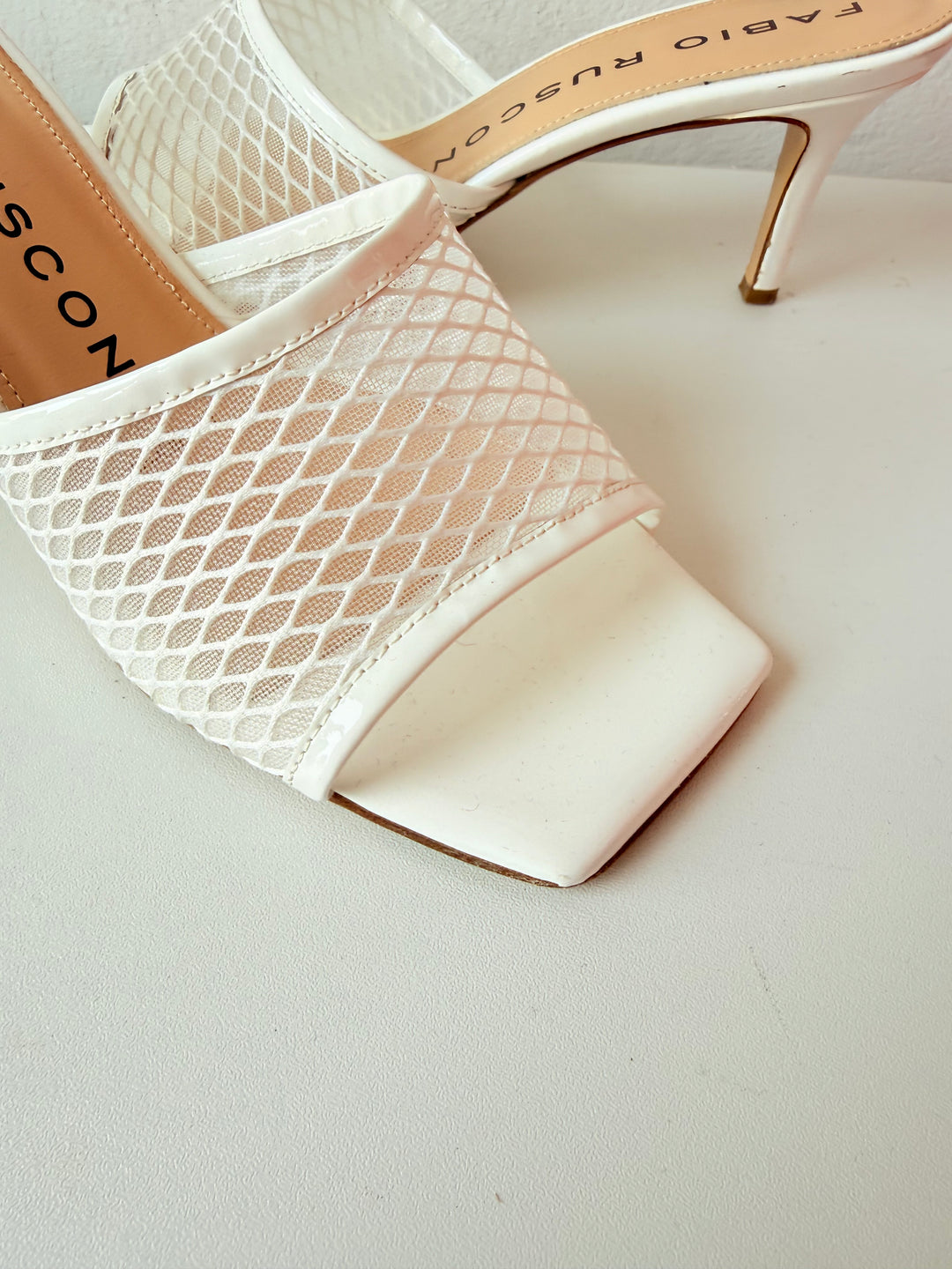 Fabio Rusconi White Mesh Net Heeled Mules Size 38.5
