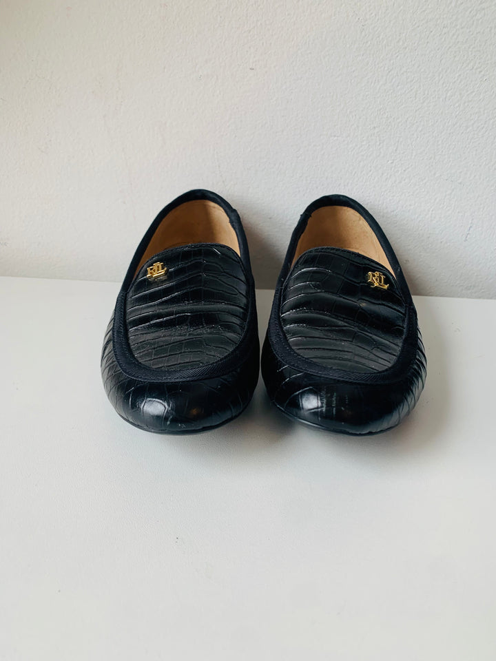 Ralph Lauren Leather Croc Embossed Slipper Loafers Size 8.5