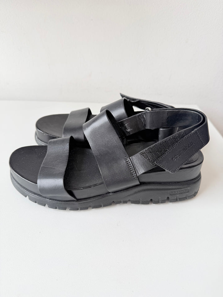 Cole Haan Zero Grand Black Leather Chunky Sandals Size 6.5