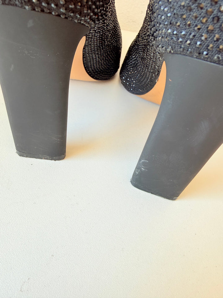 Aldo Black Faelora Rhinestone Ankle Sock Boots Size 8