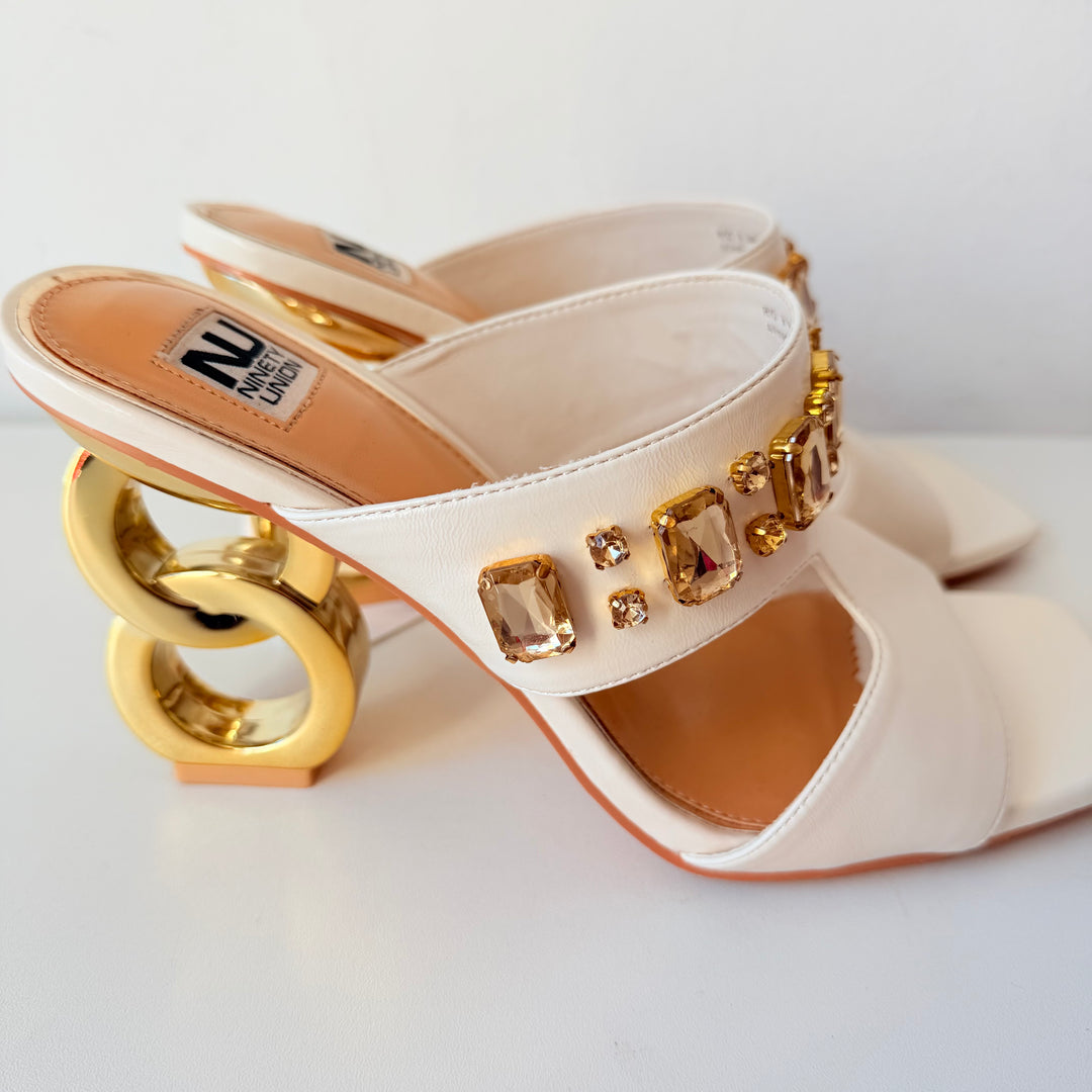 Ninety Union Ivory Rio Circular Heel Gold Sandals Size 9