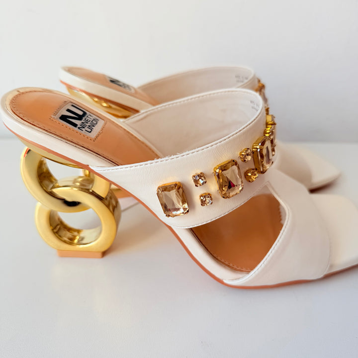 Ninety Union Ivory Rio Circular Heel Gold Sandals Size 9