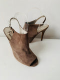 Coach Lanora Smoke Grey Suede Peep Toe Stiletto Heeled Sandal Size 7.5