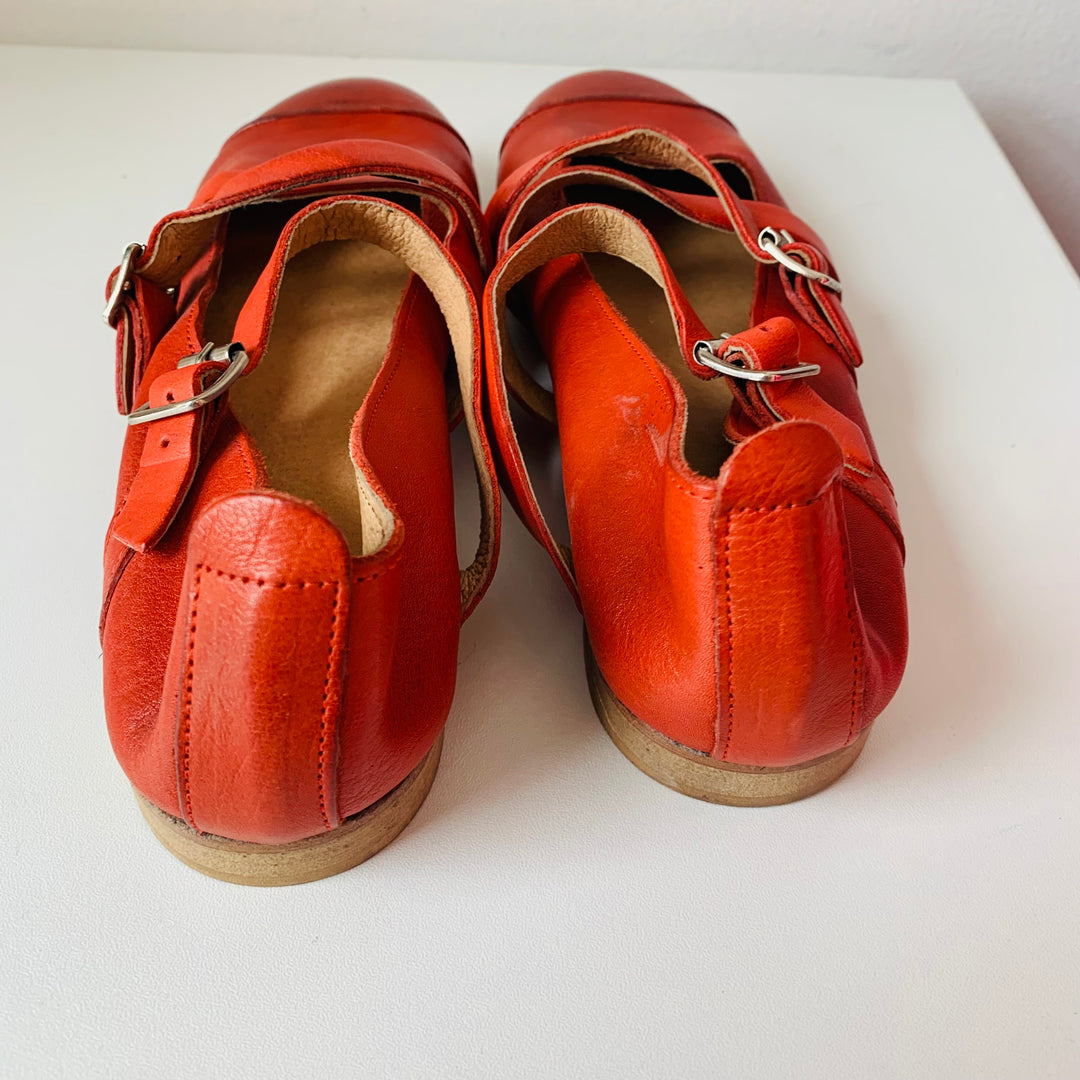 Just Italia Red Leather Strappy Flats Size 37