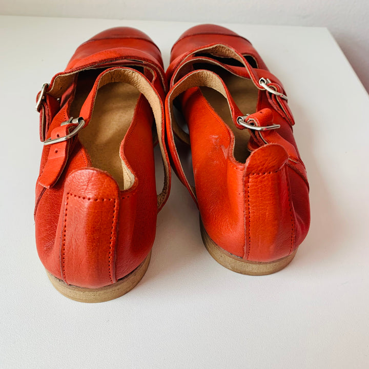Just Italia Red Leather Strappy Flats Size 37