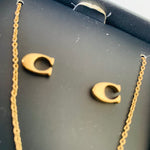 Coach C Logo Gold-tone Earring and Necklace Set New In Box