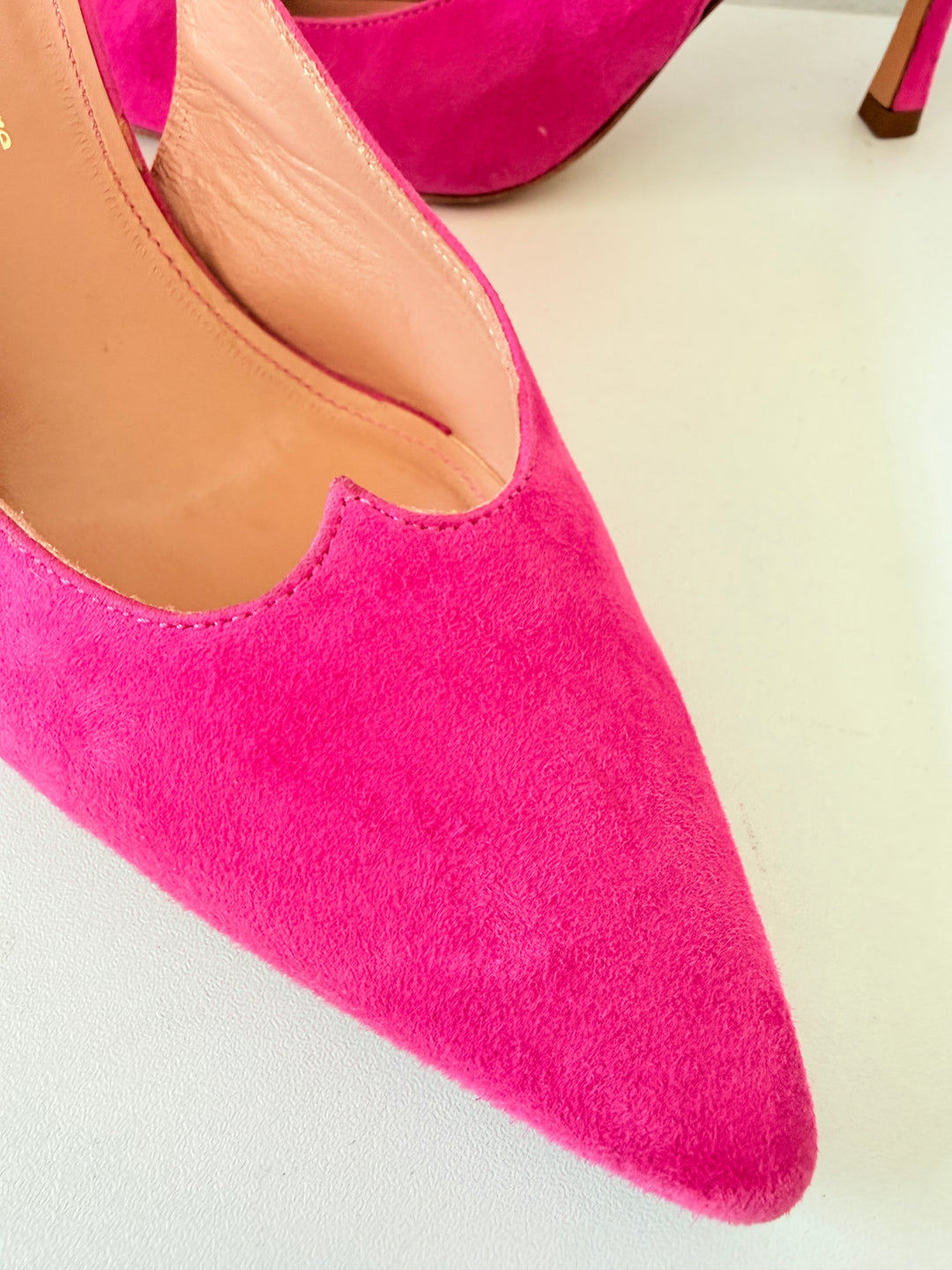 Michelle Lopriore Milano Pink Suede Heart Slingbacks Size 39