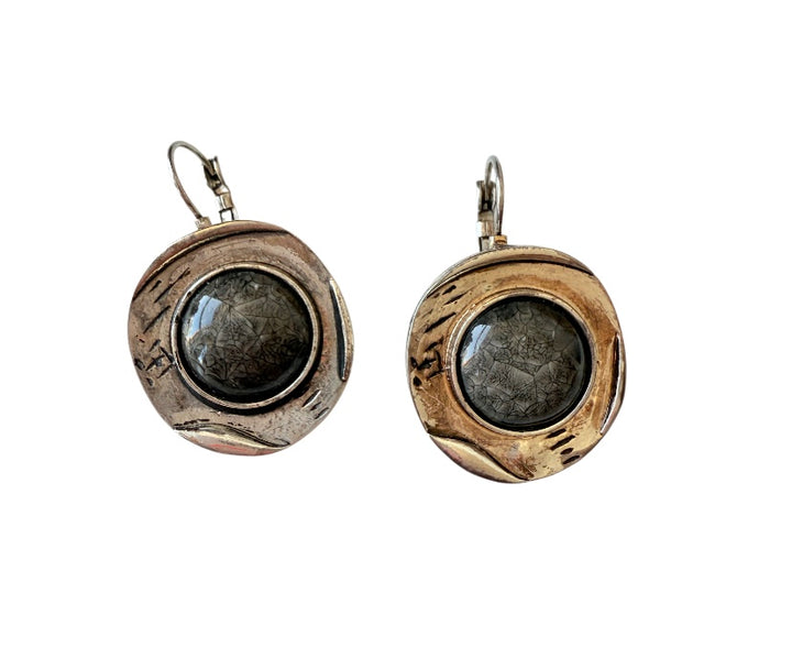 Silver & Black Pierced Disk Earrings