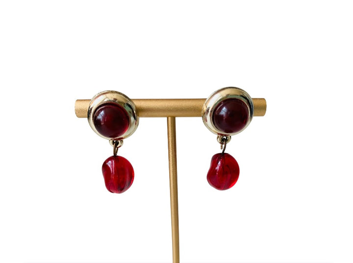Red And Gold Tone Pierced Earrings