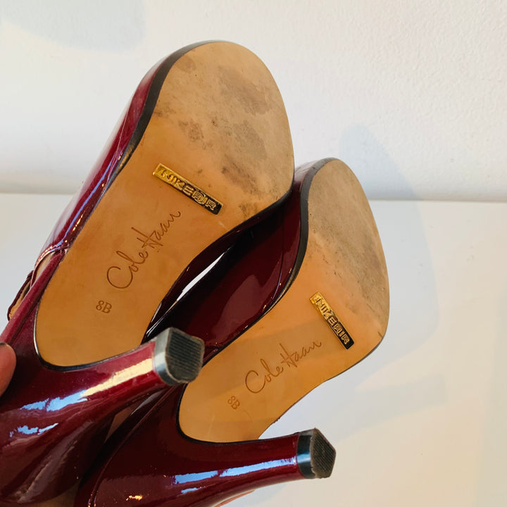 Cole Haan Nike Air Burgundy Patent Peep Toe Heels Size 8