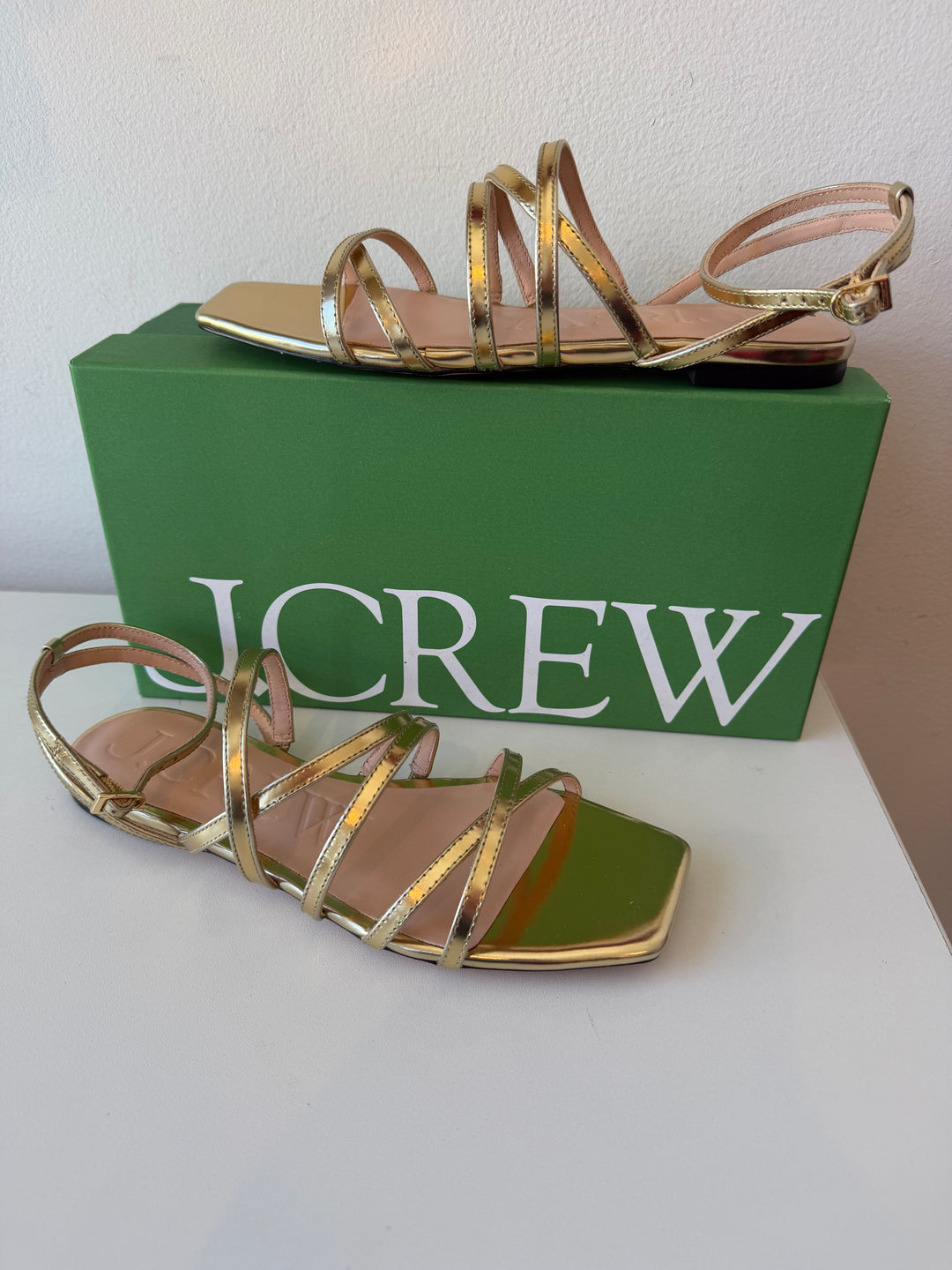 J.Crew Dark Gold Metallic Strappy Flat Sandals Size 7.5 New In Box