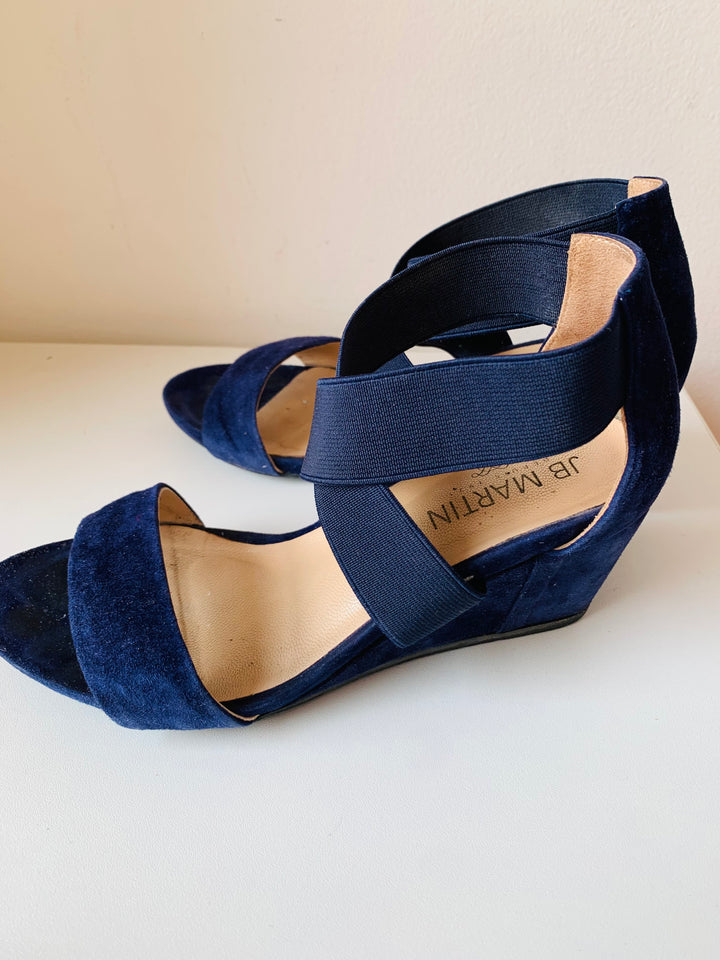 J.B. Martin Naisy Chevre Velours Night Blue Suede Sandals Size 37