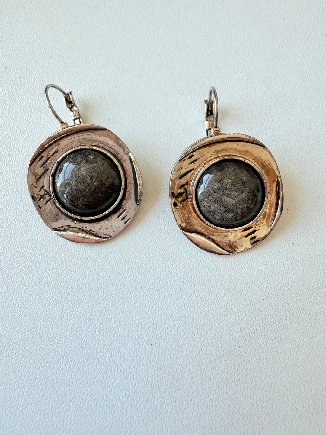 Silver & Black Pierced Disk Earrings