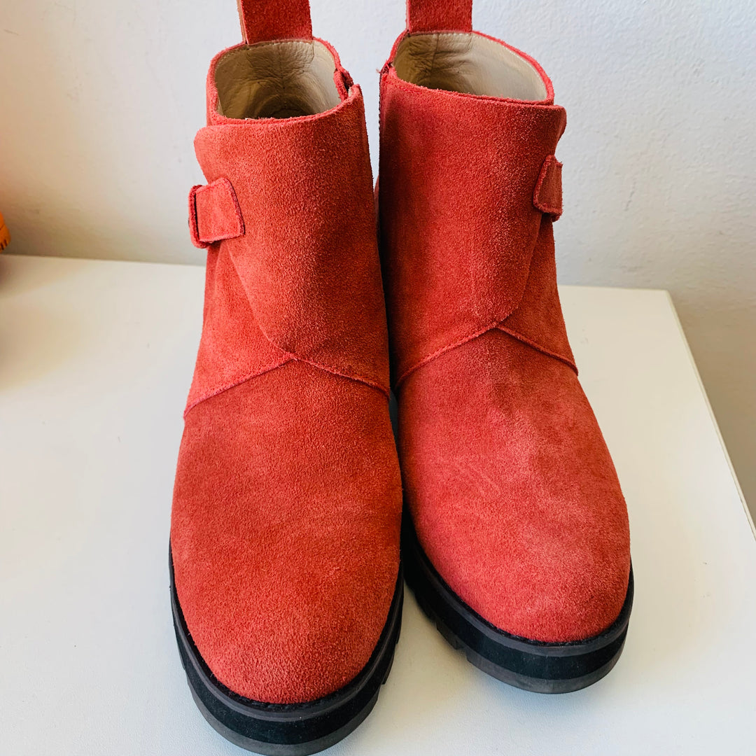 Eileen Fisher Tinker Suede Wedge Booties In Burnt Orange Size 9.5