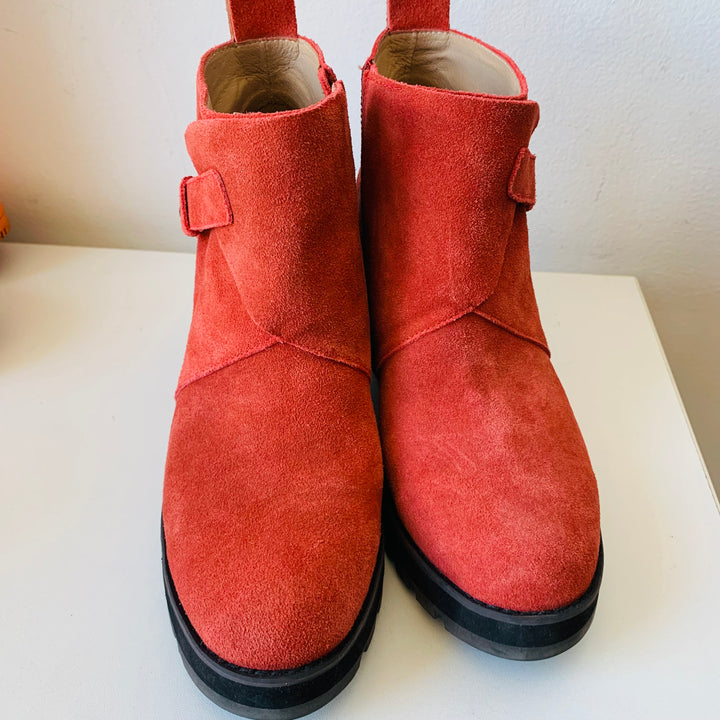 Eileen Fisher Tinker Suede Wedge Booties In Burnt Orange Size 9.5