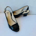 Anne Klein Akulema Black Patent Leather Peep Toe Slingback Heels Size 8.5