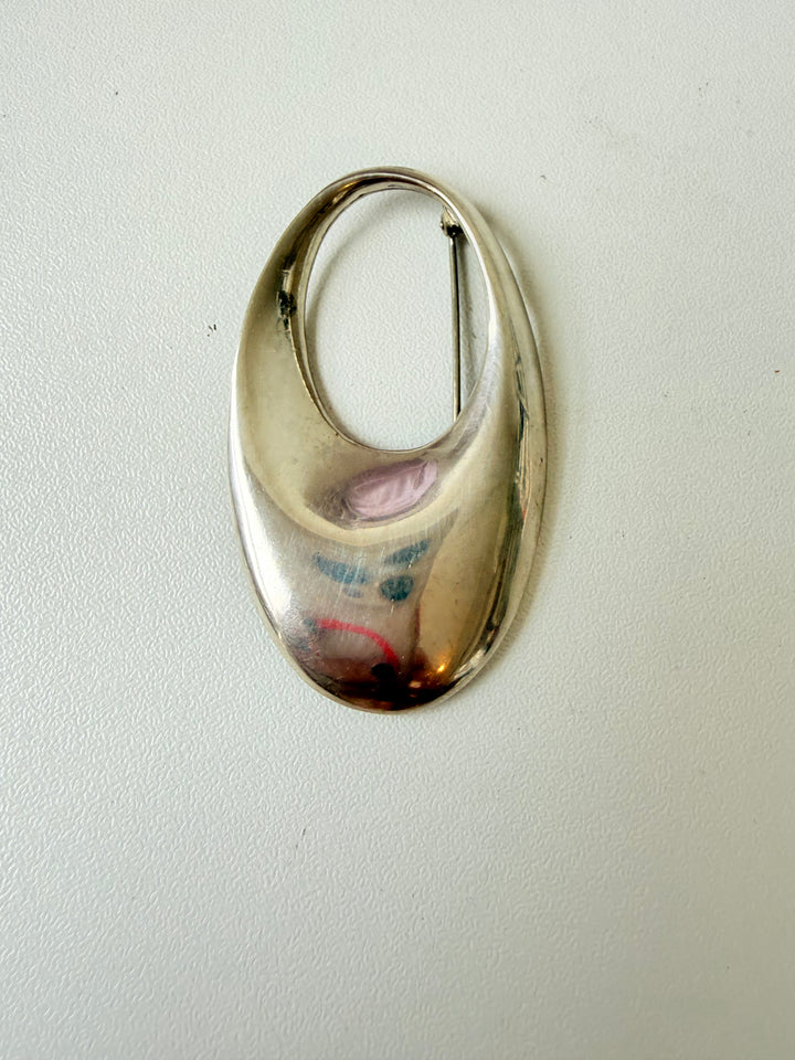 J CLaire Vintage Modern Oval Abstract Sterling Brooch