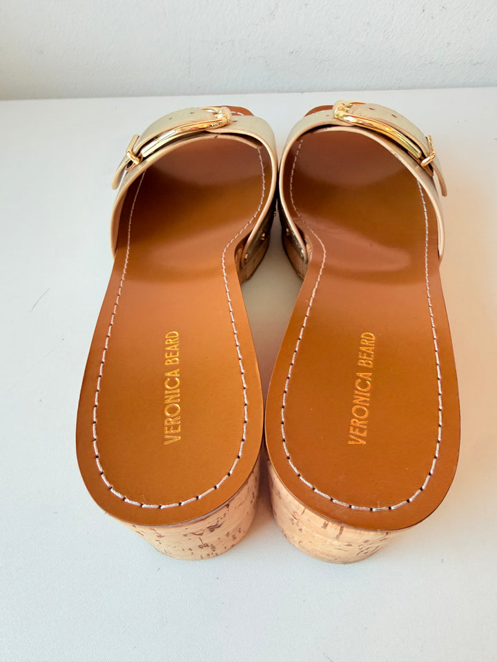 Veronica Beard Gold Mettalic Dallas Platform Slides Size 10
