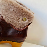 UGG Australia Brown Leather Lynnea Clog Shearling Lined Boots Size 9