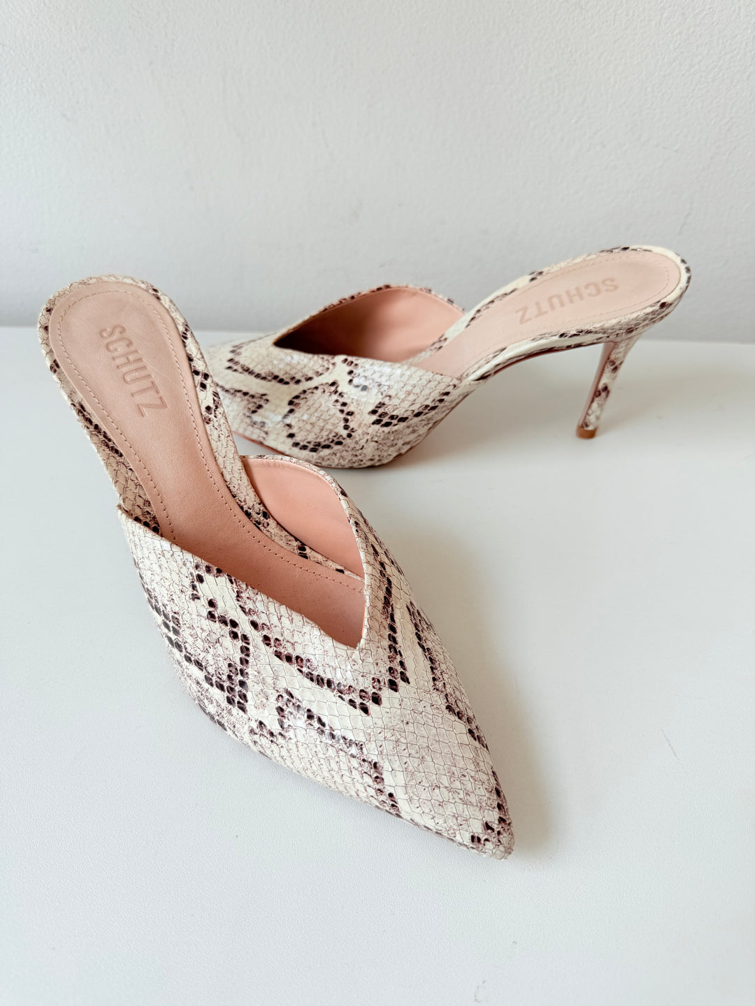 Schutz Charla Snake Embossed Leather Mules Size 8