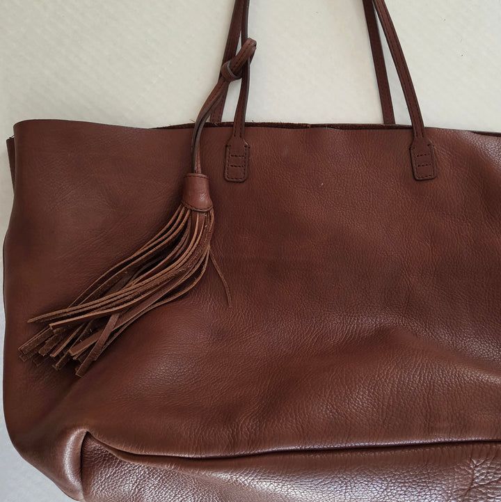 Soft Side Leather Tote with Matching Pouch
